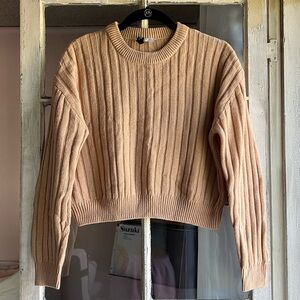 H&M Tan Cropped Cable Knit Sweater